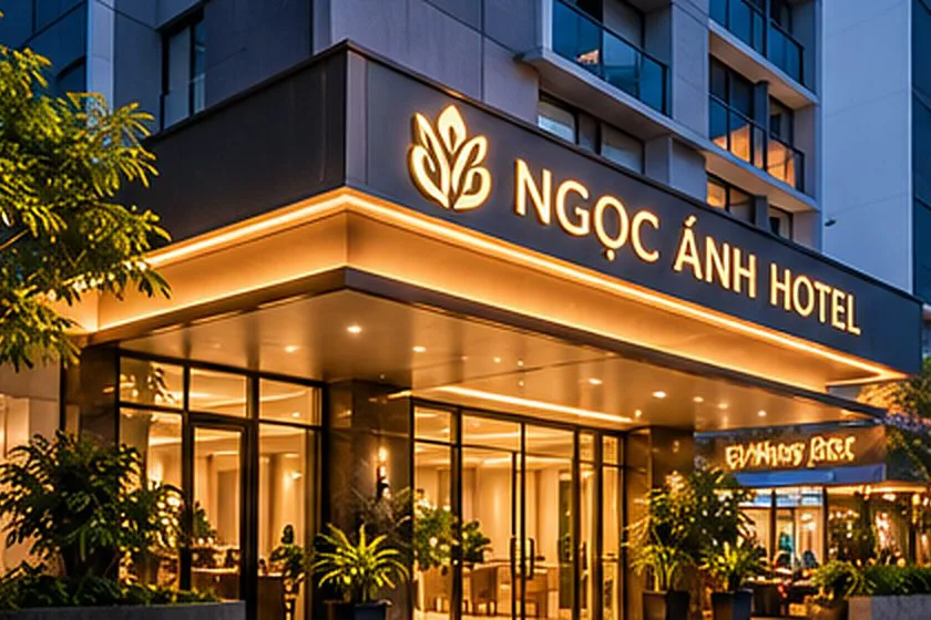 Mặt tiền Ngọc Ánh Hotel về đêm